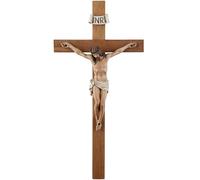 Crucifix Wall Cross - 14 Inch Olive Wood Wall Crucifix, Hand Painted Resin Jesus on Wooden Crucifix Catholic Home Decor Housewarming Religious Gifts