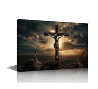 Crucifixion of Jesus Wall Art Jesus Cross Picture Prints on Canvas 1 Piece Wall Paintings Christ Religious Belief Wall Decoration for Living Room Bedroom Office Framed Ready to Hang (16''Wx 24''H)