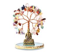 CRUCISRESIN Buddha Statue with Healing Crystal Tree, Tree of Life for Positive Energy. Home Decor Yoga Meditation.7 Chakra.(C)
