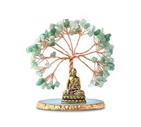CRUCISRESIN Buddha Statue with Healing Crystal Tree, Tree of Life for Positive Energy. Home Decor Yoga Meditation. Green.(B)