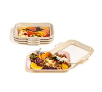 Crudités | Portable Snack Tray | Cream White | Reversible Stretch Lid Food Containers | BPA-Free, Freezer & Dishwasher Safe | Meal-Prep, Charcuterie (Rectangle 4-Pack Cream White)