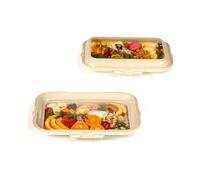 Crudités | Portable Snack Tray | Cream White | Reversible Stretch Lid Food Containers | BPA-Free, Freezer & Dishwasher Safe | Meal-Prep, Charcuterie (Rectangle 2-Pack - Cream White)