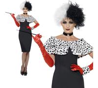 Cruella Costume Evil Madame Ladies Womens Day Dalmation Print Fancy Dress New