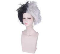 Cruella De Vil Deville Short Wig Cosplay Costume Heat Resistant Synthetic Hair Men Women Afro Wigs