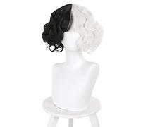 Cruella De Vil Kuila Half Black Half A Hundred Small Short Curly Cos Wig Wig Caps for Making Wigs OneSize 405NA