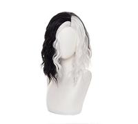 Cruella De Vil Kuila Half Black Half A Hundred Small Short Curly Cos Wig Wig Caps for Making Wigs OneSize A