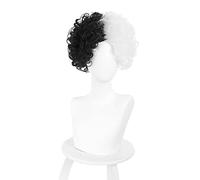 Cruella De Vil Kuila Half Black Half A Hundred Small Short Curly Cos Wig Wig Caps for Making Wigs OneSize 405