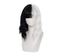 Cruella De Vil Kuila Half Black Half A Hundred Small Short Curly Cos Wig Wig Caps for Making Wigs OneSize B