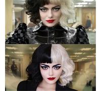 Cruella Devil Cosplay Wig Half Black And White For Women Cosplay Supply,short Wavy Bob Halloween Party Wigs With Bangs