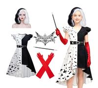 Cruella Deville Costume - Spotted Dress for Kids, Halloween Costumes for Girls Kids, Movie Character Fancy Dress Up, 140cm
