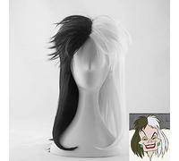 CRUELLA Deville De Vil Half White Half Black Heat Resistant Hair Cosplay Costume Wig + Free Wig Cap