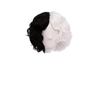 Cruella Wig CRUELLA de Vil Short Black White Ms. Spot Hair Deville Dalmations Heat Resistant Cosplay Costume Wigs + Wig Cap