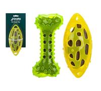 Crufts TPR Pet Treat Toy, 17cm (1 Pc.) - Assorted Ball/Bone (Green or Yellow), 2-in-1 Dental Care Dispenser with Dental Pimples