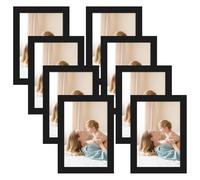 CRUGLA 4x6 Magnetic Picture Frames for Refrigerator 8 Packs, Modified Magnetic Sheet with Self Adhesive Backing, Black 4 by 6 Photo Frame Set for Locker Glass Window Door Cubicle