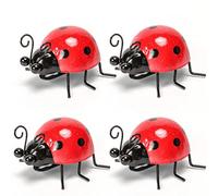 Cruis Cuka Metal Garden Decor for Outside Cute Ladybugs Yard Art Lawn Ornaments Wall Sculptures & Statues Outdoor Fence Decorations for Patio - Set of 4
