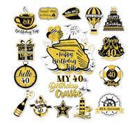 Cruise Door Decorations Birthday Magnetic - 16 Pcs Black Gold 40th Birthday Cruise Ship Door Decorations 1985 Cruising Cabin Magnets Stickers for Happy Cheers to 40 Years Vintage Carnival Party Decor
