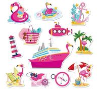 Cruise Door Decorations Magnetic, 12 Pcs Cute Flamingo Tropical Nautical Vacation Cruise Magnets, Fun Cruising Must Haves Magnetic Ship Cabin Door Signs Fridge Decor