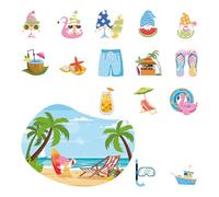 Cruise Door Decorations Magnetic Stickers - 16 Pcs Tropical Vacation Hawaii Beach Funny Cruise Magnets with 3 Pcs Pens for Customizable Magnetic Ship Cabin Door Signs Fridge Decor