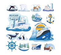Cruise Door Magnetic Stickers Decorations - 14 Pcs Alaska Animals Themed Cruise Essentials Glacier Cute Cruising Together Alaskan Magnets Sticker for Alaska Signs Ship Cabin Door Decor