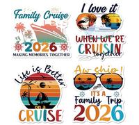 Cruise Door Magnets Decorations, 4 Pcs Family Cruise Magnets 2026 with Retro Nautical Vacation Design, Family Trip Magnetic Door Signs for Ship Cabin Decor