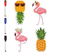 Cruise Door Magnets Decorations, 4PCS Upside Down Pineapple Flamingo Cruise Magnets, Cruising Essentials Customisable Magnetic Ship Cabin Door Signs Fridge Decor, with 3PCS Pens
