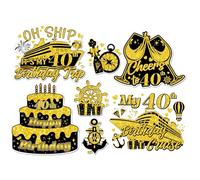 Cruise Door Magnets Decorations, 7PCS 40th Birthday Gold & Black Cruise Magnets, Cruising Essentials Reusable Magnetic Ship Cabin Door Signs Fridge Decor