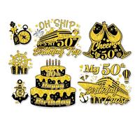 Cruise Door Magnets Decorations, 7PCS 50th Birthday Gold & Black Cruise Magnets, Cruising Essentials Reusable Magnetic Ship Cabin Door Signs Fridge Decor