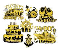 Cruise Door Magnets Decorations, 7PCS 60th Birthday Gold & Black Cruise Magnets, Cruising Essentials Reusable Magnetic Ship Cabin Door Signs Fridge Decor