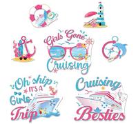 Cruise Door Magnets Decorations, 7PCS Girls Trip Nautical Pink & Blue Cruise Magnets, Girls Cruising Essentials Reusable Magnetic Ship Cabin Door Signs Fridge Decor