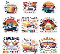 Cruise Door Magnets Decorations, 9 PCS Family Cruise Magnets for Door Decoration, Retro Sunset Palm Trees Nautical Fun Sayings Magnetic Ship Cabin Signs Fridge Decor