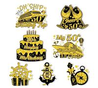 Cruise Door Magnets Decorations Stickers - 16 Pcs Balck and Gold 50th Birthday Cruise Ship Door Decorations Waterproof Cruising Essentials for Carnival Cabin Refrigerator Decor