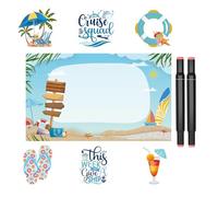 Cruise Door Magnets Decorations Stickers - 7 Pcs Beach Cruise Magnets Stickers with Pens Cruising Essentials Decor for Cabin Ship Door Signs Fridge Carnival Supplies