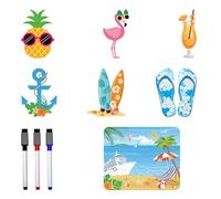 Cruise Door Magnets Stickers Decorations - 7 Pcs Funny Ship Door Magnetic Cruise Essentials Waterproof Hawaii Flamingo Pineapple 3 Pcs Pens For Beach Cabin Carnival Holiday Party Refrigerator Decor