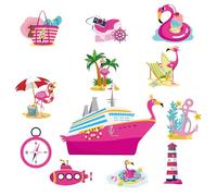 Cruise Door Magnets Vacation Decorations - 12 Pcs Pink Flamingo Themed Cruise Magnets Cute Tropical Nautical Palm Tree Ship Fun Cruising Magnetic for Ship Cabin Door Signs Refrigerator Decor