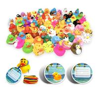 Cruise Ducks 104 Packs Kit, Including 32 Cruising Rubber Ducks with 32 Cruise Ship Tags and 40 Rubber Bands, Ducking Game for Hiding with Tags Random Assorted