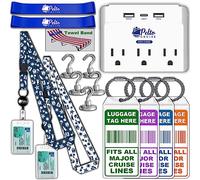 Cruise Essentials Must Haves - Cruise Luggage Tags Holder, Cruise Approved Non-Surge Power Strip, Magnet Hooks, Lanyard for Ship Cards, Towel Bands. Cruise Accessories All Cruises, Blue, Black, White,
