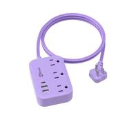 Cruise Essentials Purple Extension Cord 5ft, Cute Extension Cord with 3 AC 3 USB Outlets, Travel Flat Plug with USB Charging Station, Compact for Computer Accessories