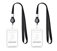 Cruise Lanyard with ID Card Holder - 2 Pack Neck Lanyards with Retractable Reel & Double-Sided Waterproof Clear Badge Holder, Black Vertical Lanyard for Cruise Cards & ID