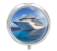 Cruise Ship_75147414 Pill Box Cute Round Pill Case Portable Medicine Tablet Vitamin Holder Organizer for Purse Pocket