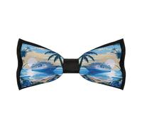 Cruise Ship at Tropical Beach Men's Bow Tie Adjustable Pre-Tied Bow Double Fold Business Bowties for Wedding Party