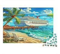 Cruise Ship Beach 1000 Pieces Jigsaw Puzzles for Adults & Children, Recycled Cardboard, Non-Reflective, Cruise Ship Beach, Stress Relief Fun, Great Gift Idea for Home Decor 38x26cm/1000pcs
