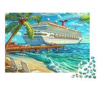 Cruise Ship Beach Scene 1000 Piece Jigsaw Puzzles A Wooden Dock on The Beach for Adult Educational Game Beautiful Decoration Difficult Challenging Male And Female Birthday 70x50cm/1000pcs Gifts