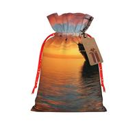 Cruise Ship Christmas Drawstring Gift Bags, Xmas Bags With Tags, Reusable Santa Wrapping Bag