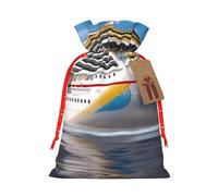 Cruise Ship Christmas Drawstring Gift Bags, Xmas Bags With Tags, Reusable Santa Wrapping Bag