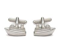 Cruise Ship Cufflinks for Men - Onyx Art CK71 Matte Silver-Tone Ocean Liner Cuff Links, Cruise Holiday Nautical Novelty Gift, In Premier Life Packaging