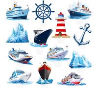 Cruise Ship Cupcake Toppers 48PCS Nautical Theme Birthday Cake Decorations Ocean Party Decorations Ship Cupcake Picks for Ocean Cruise Liner Nautical Baby Shower Supplies