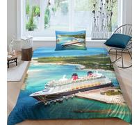 Cruise Ship Duvet Cover 3D Printed Spectacular Scenery Quilt Cover Comforter Covers for Boys Girls with Pillow Cases with Zipper Closure Bedding Set Soft Microfiber 2 Pieces Single（135x200cm）