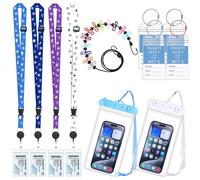 Cruise Ship Essentials 2025 Set, 4 Pcs Retractable Lanyards, 4 Pcs Luggage Tag Holders, 2 Waterproof Phone Pouches, Retractable Clothesline for All Cruise Ship Lines Travel Accessories