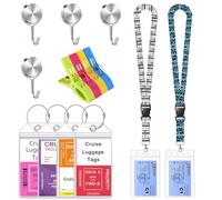 Cruise Ship Essentials Kit Includes Retractable Lanyard with Id Holder, Magnetic Hooks, Luggage Tags, Towel Clips for Beach Chairs, Works with All Cruise Lines