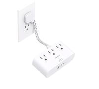 Cruise Ship Essentials Short Extension Cable, 0.3 m, Small Power Cord, 3 Sockets, 3 USB Ports (2 USB C), Ultra Thin Flat Output Extender without Protective Device